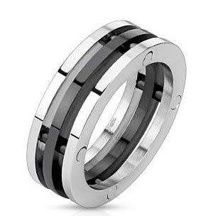 **FREE SHIPPING!**Stainless Steel Black IP Triple Band Combination Ring