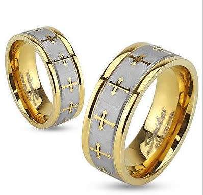 **FREE Local Shipping!** New Design 8mm Gold and Silver Cross Design Ring