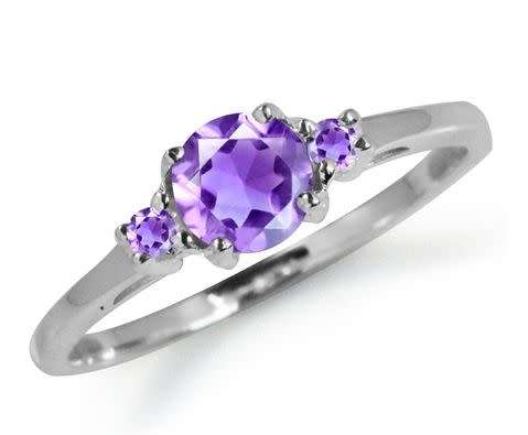 **FREE SHIPPING!**0.54 Carat Genuine Amethyst Trilogy Ring set in SOLID STERLING SILVER RING SZ 6