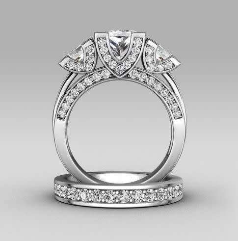 1.80 Carat Simulated Diamond Stunning New Vintage Style Princess Cut Engagement Wedding Ring Set