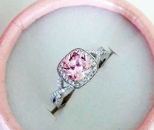 ** SOLID STERLING SILVER New Pink Ice Cushion Cut Crossover Halo Engagement Ring