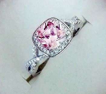 ** SOLID STERLING SILVER New Pink Ice Cushion Cut Crossover Halo Engagement Ring