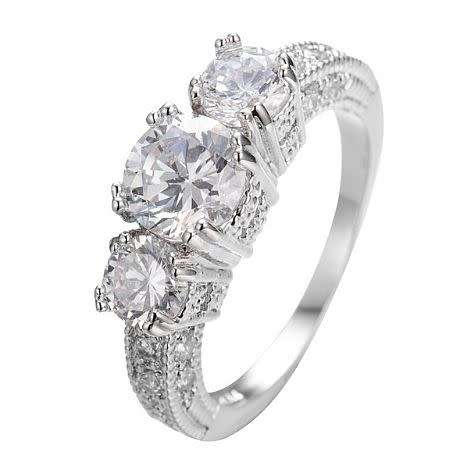 **SOLID STERLING SILVER**Stunning 1.25 Carat Cr. Diamond Brilliant Round Trilogy Rhodium Ring