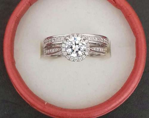 **Stunningly Intricate!** 2.0 Carat Cr Diamonds Designer Double Halo Vintage Design Wedding Ring Set