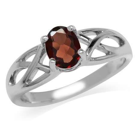 **0.97 Carat Natural Garnet 925 Sterling Silver Leaf Solitaire Ring