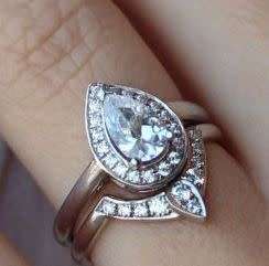 **SOLID STERLING SILVER!" 1.70 Carat Simulated Diamond Designer Halo Pear Double Wedding Ring Set