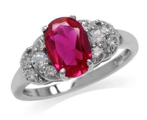 **Designer Simulated Ruby White Gold Plated 925 Sterling Silver Engagement Ring