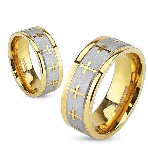 **Stylish Design 8mm Gold and Silver Cross Ring
