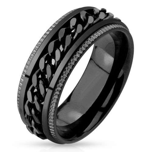 FREE SHIPPING!**Mens **Spinner Chain**  Midnight Black Tough Stainless Super Cool Steel Ring
