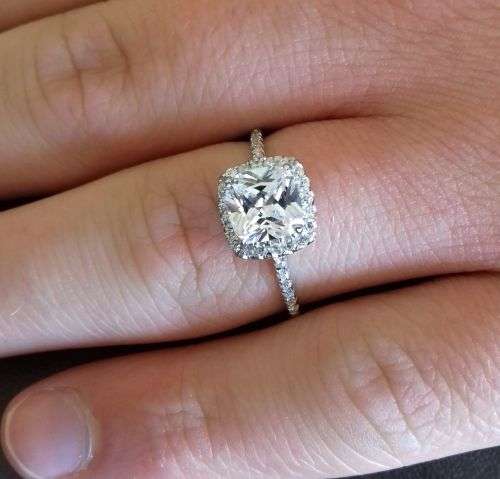 **Stunning New Cushion Cut 2.0 Carat Simulated Diamond Halo Engagement Ring