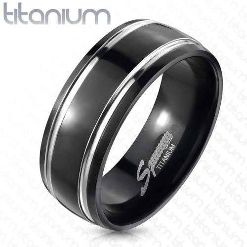 **FREE SHIPPING!** BLACK TITANIUM ONYX DOUBLE SILVER STRIPED 2TONE BAND