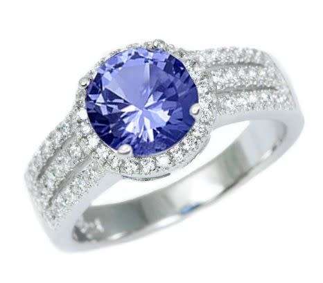 FREE SHIPPING!** Solid Sterling Silver"New!**Round Halo Tanzanite Cz Triple Shank Engagement ring