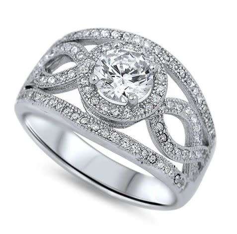 FREE SHIPPING**Solid Sterling Silver"New!*Round Halo Vintage Triple shank Cz Engagement ring