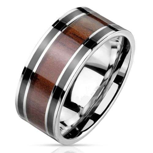 FREE SHIPPING!**SUPERB WOOD INLAY 316 BLACK STAINLESS STEEL BAND