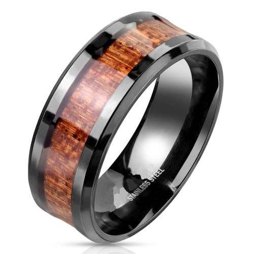 SUPERB WOOD INLAY 316 BLACK STAINLESS STEEL BAND