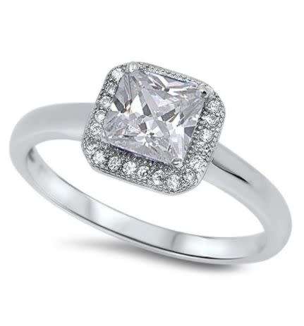 FREE SHIPPING!**Solid Sterling Silver Cushion Cut 1.95 Carat Simulated Diamond Halo Engagement Ring