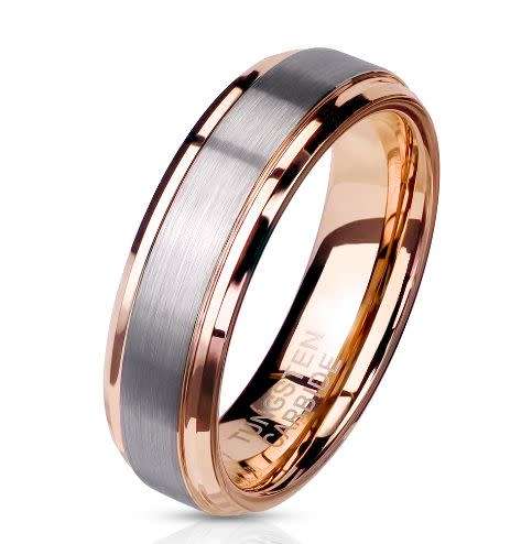 **FREE LOCAL SHIPPING!**Elegant 6mm Rose Gold Edged Tungsten Carbide Ring
