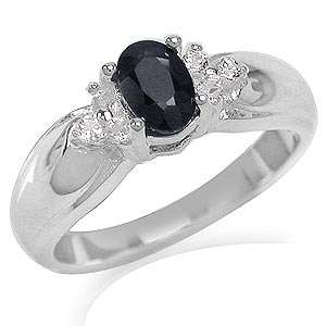 **Fully insured Shipping**Natural Black Sapphire & White Topaz 925 Sterling Silver Engagement Ring