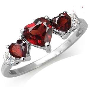 **Crazy Wednesday** 1.32ct. 3-Stone Natural Garnet & White Topaz 925 Sterling Silver Ring