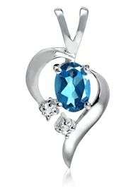 **Fully insured intl shipping**Genuine London Blue & White Topaz 925 Sterling Silver Heart&Chain
