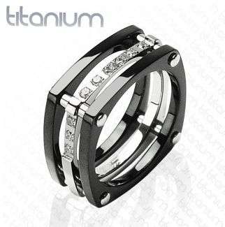 **NO RESERVE! FAST LOCAL SHIPPING!**UNIQUE SHAPE BLACK TITANIUM CZ WEDDING BAND