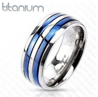 **R290 fully insured intl shipping!** BLUE TITANIUM DOUBLE STRIPED DESIGNER BAND SZ 5-13