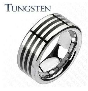 **FREE SHIPPING!!!**Tungsten Carbide Triple Silver Black Stripe wedding band sz9