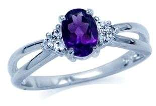 **Fully insured Shipping**Natural African Amethyst & White Topaz 925 Sterling Silver Engagement Ring