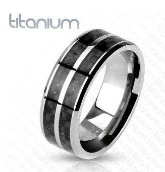 **FREE SHIPPING!** NEW ITEM!!**BLACK TWIN CARBON STRIPE INLAY DESIGN TITANIUM WEDDING BAND