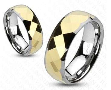 **FREE SHIPPING!** STUNNING TUNGSTEN CARBIDE SATIN FINISH GOLD FACETED WEDDING RING