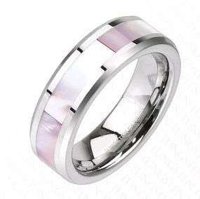 **FREE SHIPPING!!**Brand New Item!**Tungsten Carbide Pink Mother of Pearl inlay wedding band
