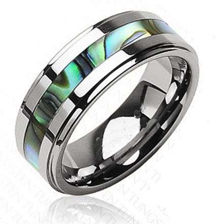 **STUNNING UNIQUE NATURAL ABALONE INLAY TUNGSTEN CARBIDE WEDDING RING