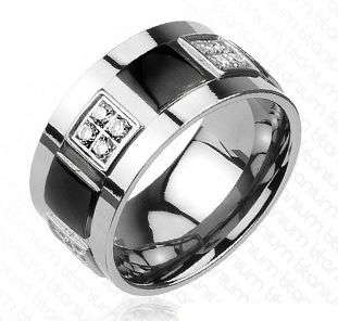 **FREE SHIPPING!**  SOLID TITANIUM DESIGNER 2-TONE BLACK AND MULTI-CZ PAVE RING