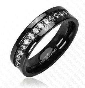 **FREE SHIPPING!**BLACK TITANIUM ETERNITY CZ WEDDING BAND SZ 7-14