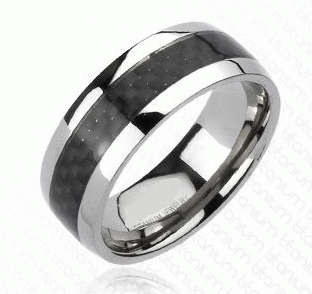 **FREE SHIPPING!**UNIQUE BLACK CARBON FIBRE INLAY WEDDING BAND SZ 9-13