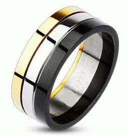 **SUPERB STAINLESS, GOLD, ONYX BLACK IN SATIN SMOOTH FINISH RING