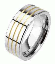 **TRIPLE GOLD STRIPED INLAY TUNGSTEN CARBIDE WEDDING RING