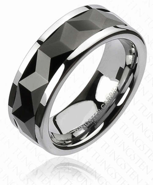 **FREE SHIPPING!**SOLID TUNGSTEN CARBIDE BLACK PRISM FACETED SPINNER WEDDING RING