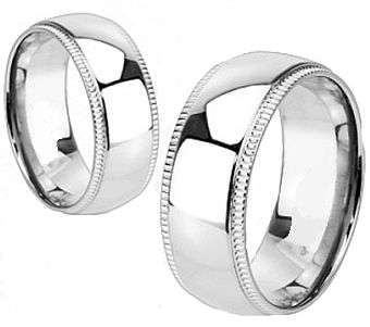 **FREE SHIPPING!** NEW ITEM!!**SILVER DOMED MIRROR FINISH SOLID TITANIUM GROOVED EDGES WEDDING BAND