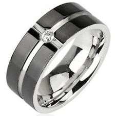 **NEW!! MENS DESIGNER BLACK IP VS CZ STAINLESS WEDDING RING