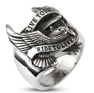 **MENS THICK SOLID STAINLESS STEEL LIVE TO RIDE 22MM RING