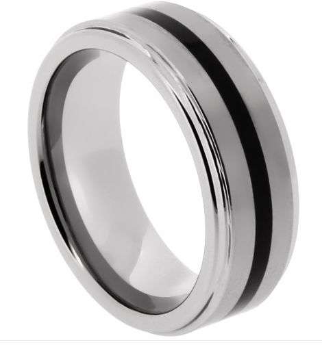 **FREE SHIPPING!** SOLID TUNGSTEN CARBIDE WITH SLEEK BLACK IP CENTRE COMFORT FIT RING