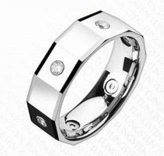 **Fast Local Shipping!** SOLID TUNGSTEN CARBIDE MIRROR FINISH SQUARE FACETED MULTI CZ WEDDING RING