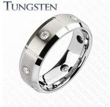 **FREE SHIPPING!**SOLID TUNGSTEN CARBIDE BRUSHED FINISH MULTI CZ BEVELLED RING
