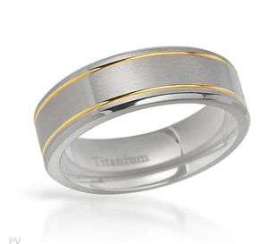 **SUPERB SOLID TITANIUM TWIN GOLD STRIPED COMFORT FIT DESIGN WEDDING BAND