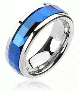 **SOLID TUNGSTEN CARBIDE BLUE FACETED SQUARE CUT WEDDING RING