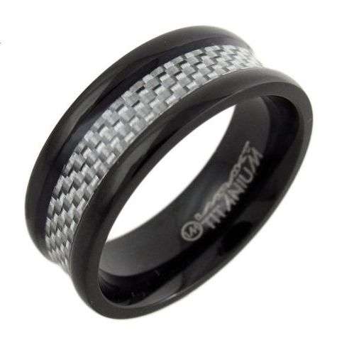 **FREE SHIPPING!** NEW ITEM!!**BLACK TITANIUM WHITE CARBON STRIPE INLAY DESIGN TITANIUM WEDDING BAND