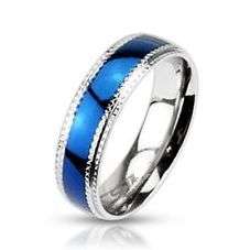 **NEW! FAST LOCAL SHIPPING!!!**Super Styler Stainless Steel Men's Blue Comfort Fit Wedding Ring