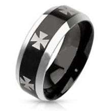 **Comfort Fit Stainless Steel Black Iron Cross Ring