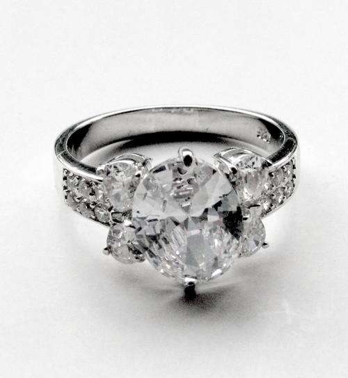 **NO RESERVE!**Stunning Huge Oval Cut 3.75 Carat Cr. Diamond Set in Solid Sterling Silver